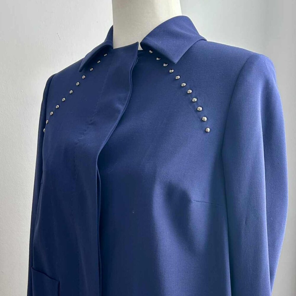Piazza Sempione Navy Blue Studded Virgin Wool Jacket with Back Pleat – US S